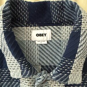 Obey Navy and White Plaid Casual Shirt